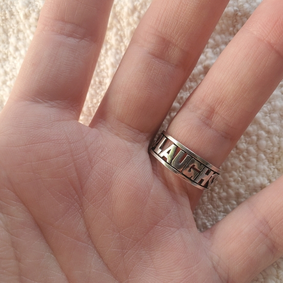 sterling live laugh love word boho 90s y2k chunky positivity 925 band ring - Picture 4 of 7